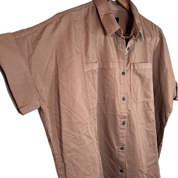 OAT New York Women's Oversized Boxy Top Button-Up Shirt XL Brown Short Sleeve - Picture 5 of 10